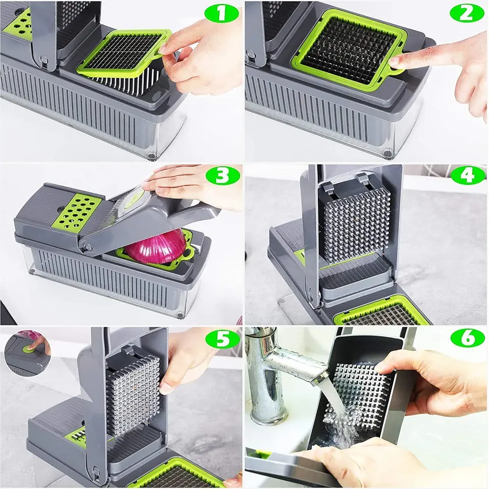 14 in 1 Multifunctional Vegetable Cutter Slicer Dicer for Onion Garlic Cabbage Carrot Potato Tomato Fruit Salad