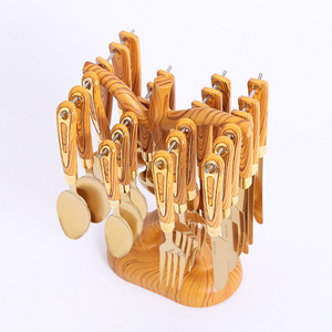 Polished Stainless Steel Gold Silverware Set 24 Piece Cutlery Set  Plus Includes Gold Cutlery Rack