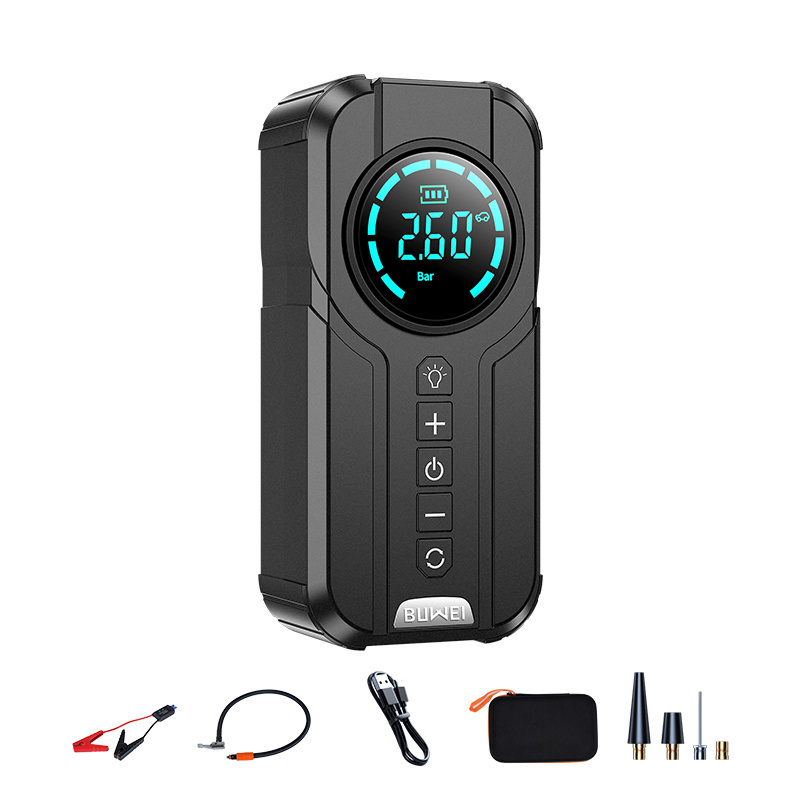 Multifunctional 4-in-1 Jump Starter with Digital Screen Searchlight Tire Pressure Monitor-12V Functionality  Up to 7.5L