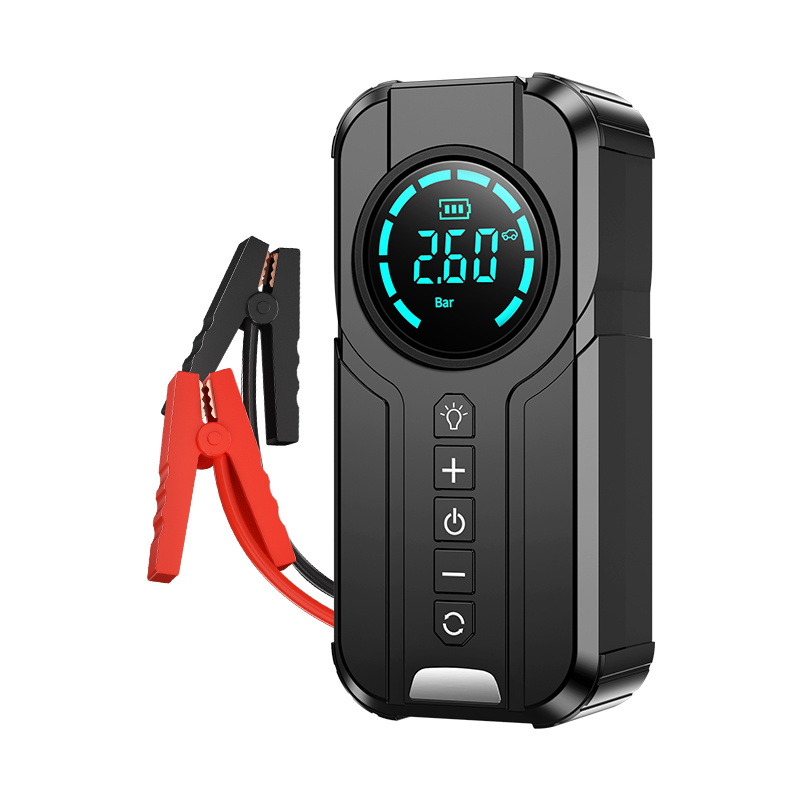 Multifunctional 4-in-1 Jump Starter with Digital Screen Searchlight Tire Pressure Monitor-12V Functionality  Up to 7.5L