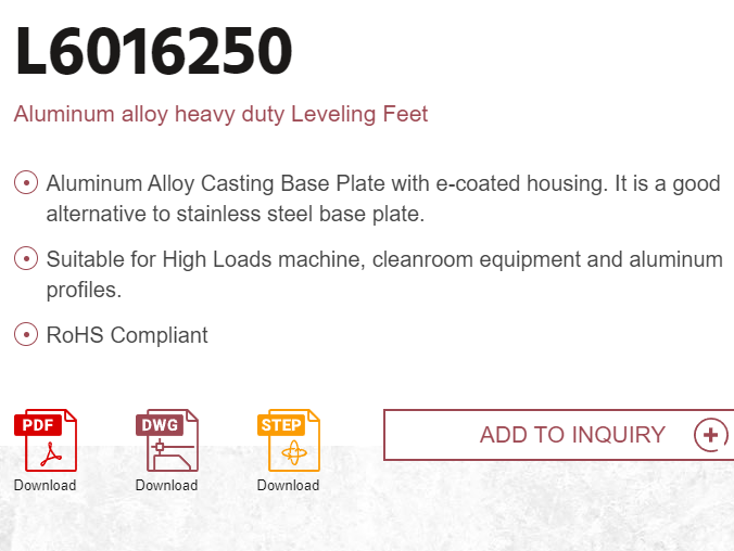 Aluminum alloy heavy duty Leveling Feet(M16*250mm) adjustable leveling feet stainless steel