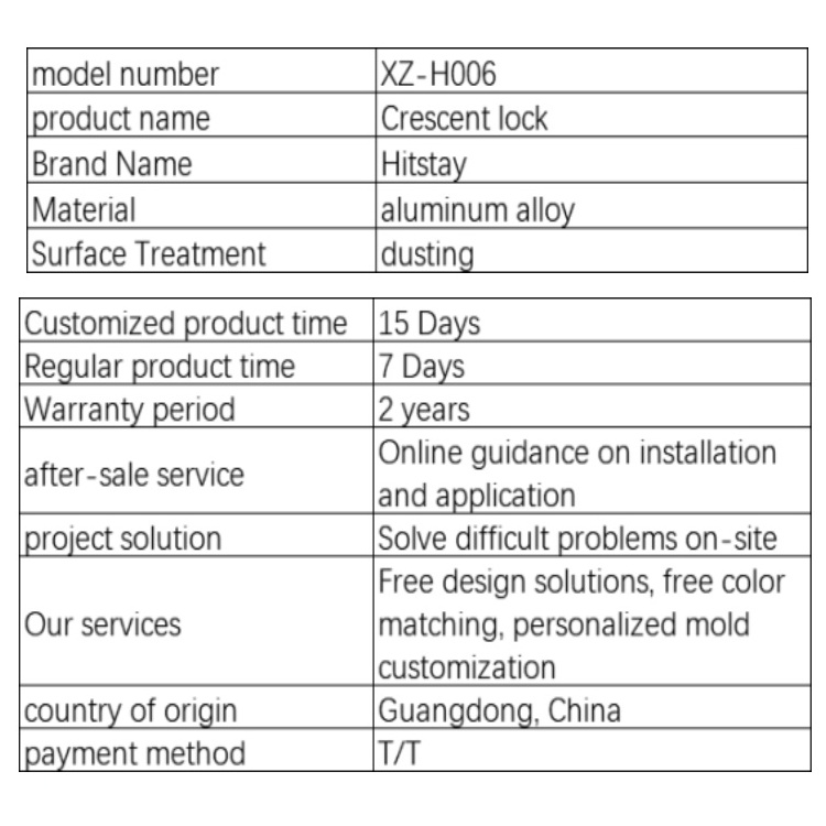 Hitstay factory Safety Security Aluminum Sliding Sash Window Door Crescent Lock/ Half Moon Crescent Latch Lock