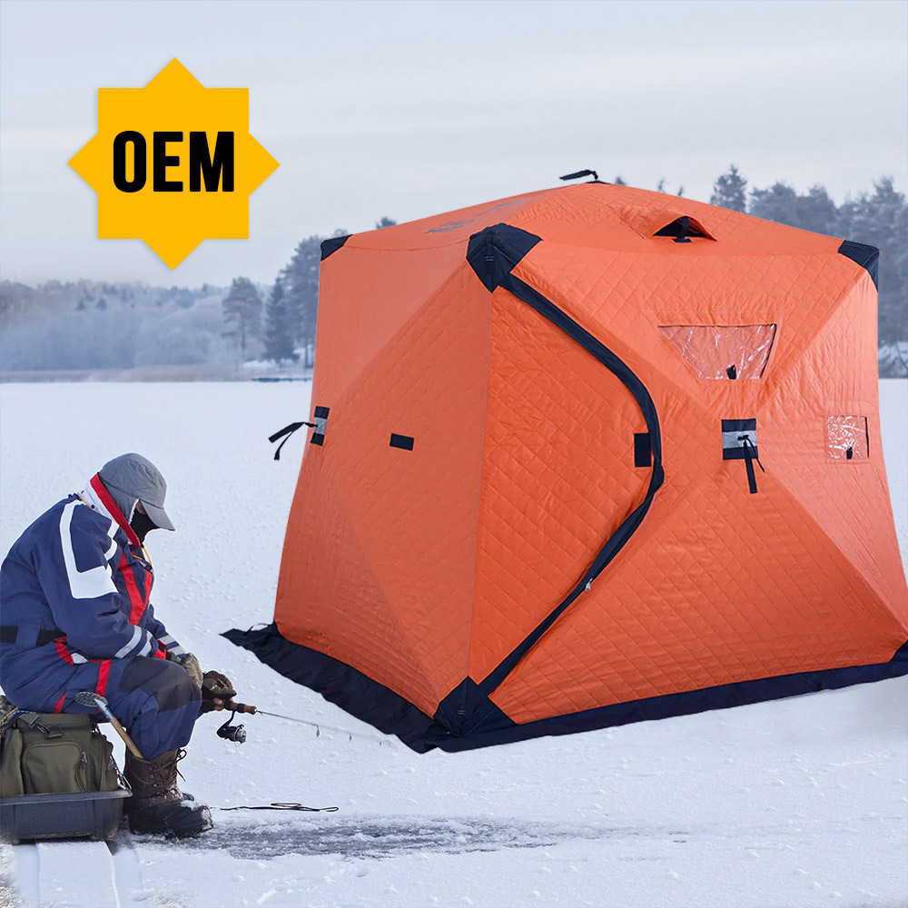 BSCI Factory OEM Wholesale Custom CE inflatable ice fishing tent fireplace option Funwinter large ice fishing sled tent pop up