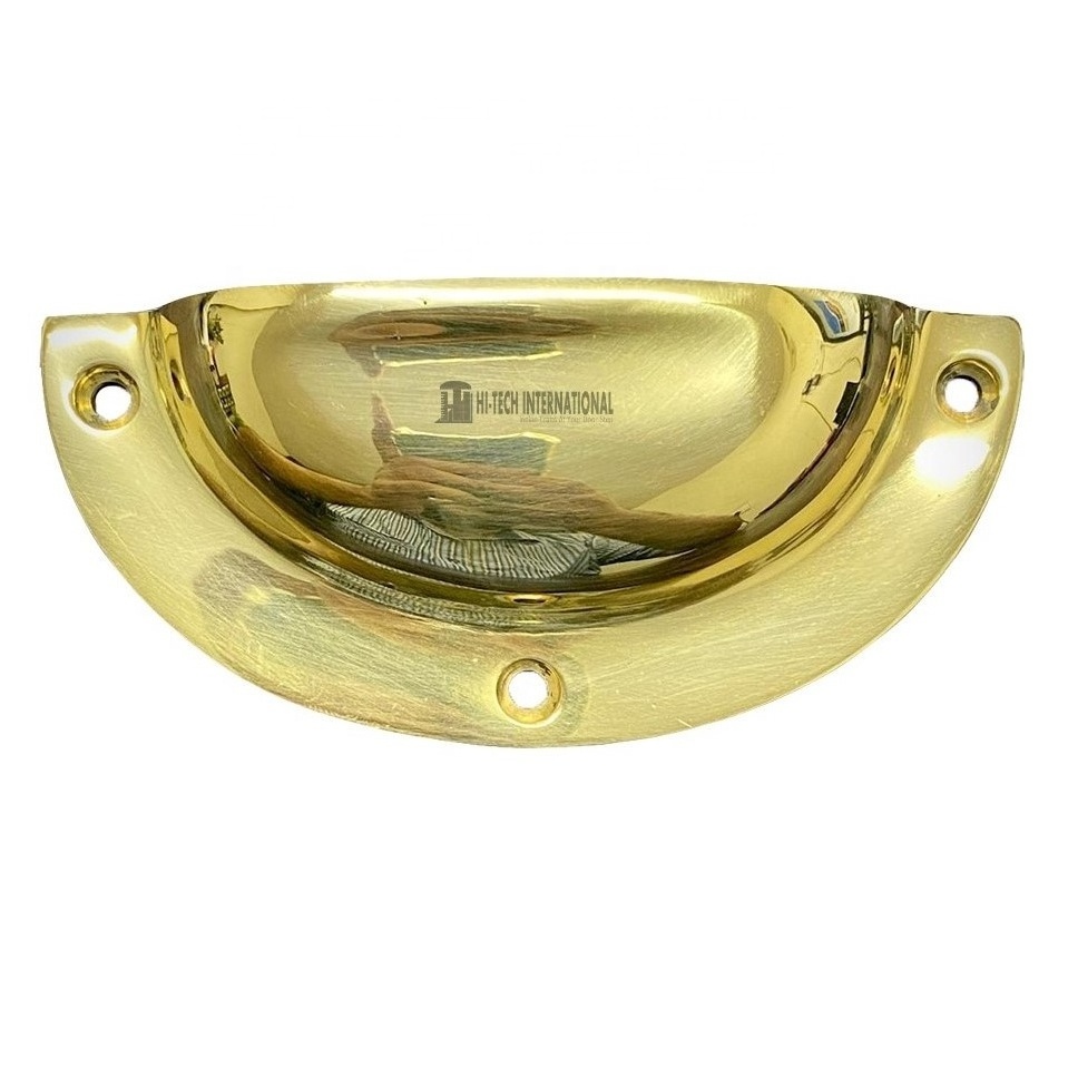 Solid Brass Drawer Cup Handle - Victorian Style Cabinet Pulls - Brass Gold Polished/Nickel Hardware - High Quality Metal Pulls