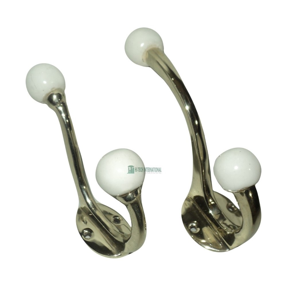 Brass Hooks - Metal - Gold - Polished - Single - White - Coat Hooks - Fancy - Hangers - Handmade - Wholesale Bulk Manufacturers