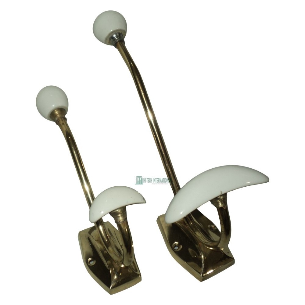 Brass Hooks - Metal - Gold - Polished - Single - White - Coat Hooks - Fancy - Hangers - Handmade - Wholesale Bulk Manufacturers