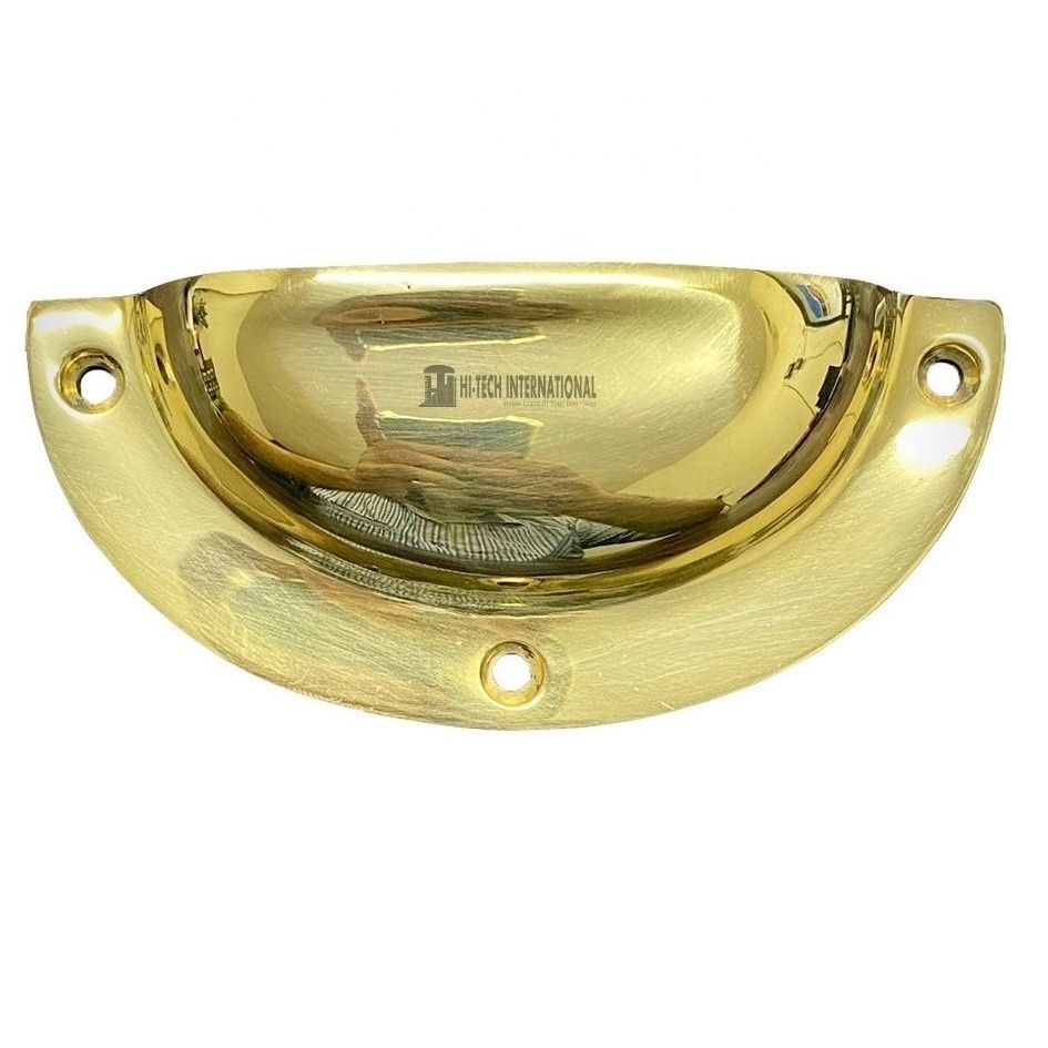 Solid Brass Drawer Cup Handle - Victorian Style Cabinet Pulls - Brass Gold Polished/Nickel Hardware - High Quality Metal Pulls