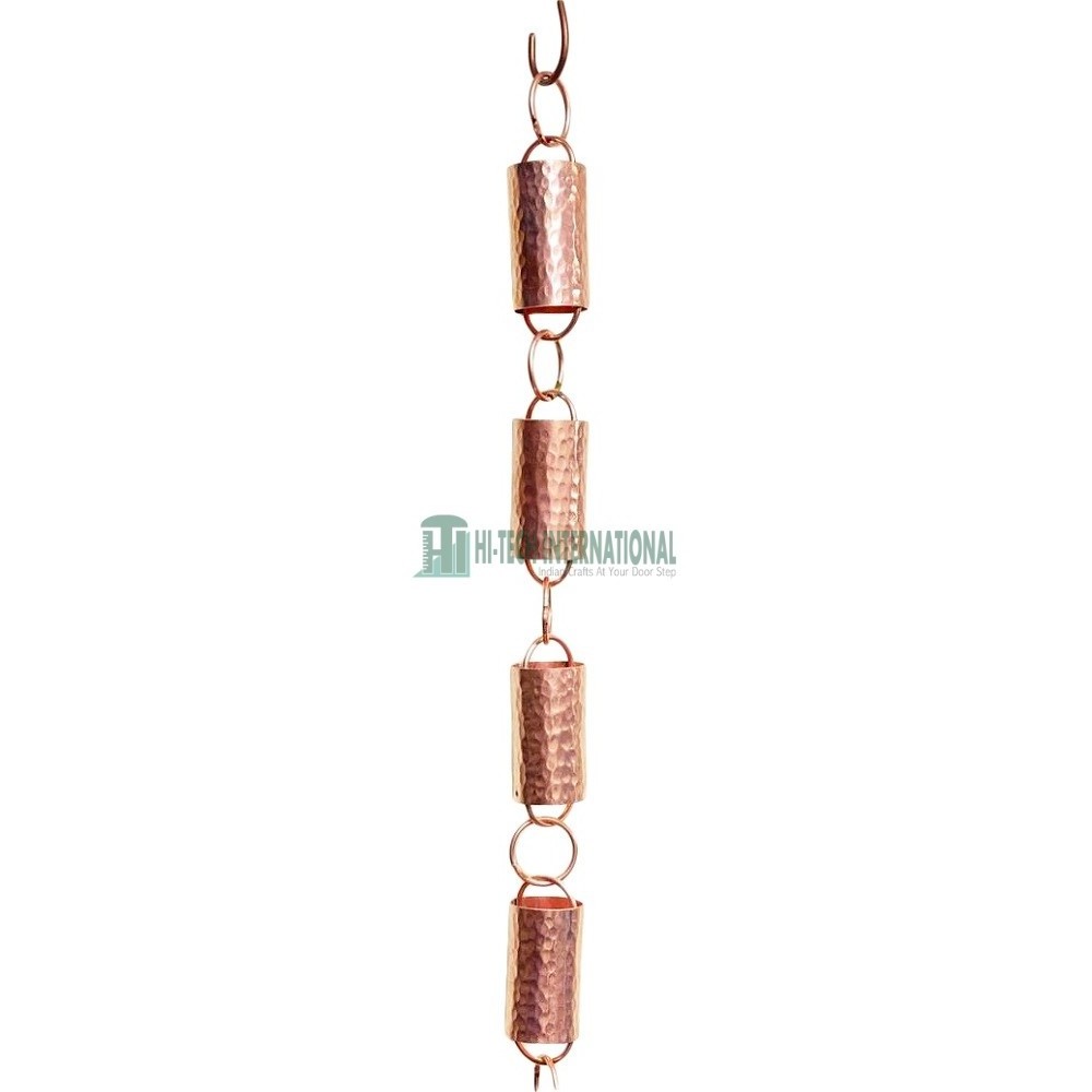 Manufacturer Handmade Shiny Pure Copper Hammered Pipe Rain Chain for Garden Outdoor