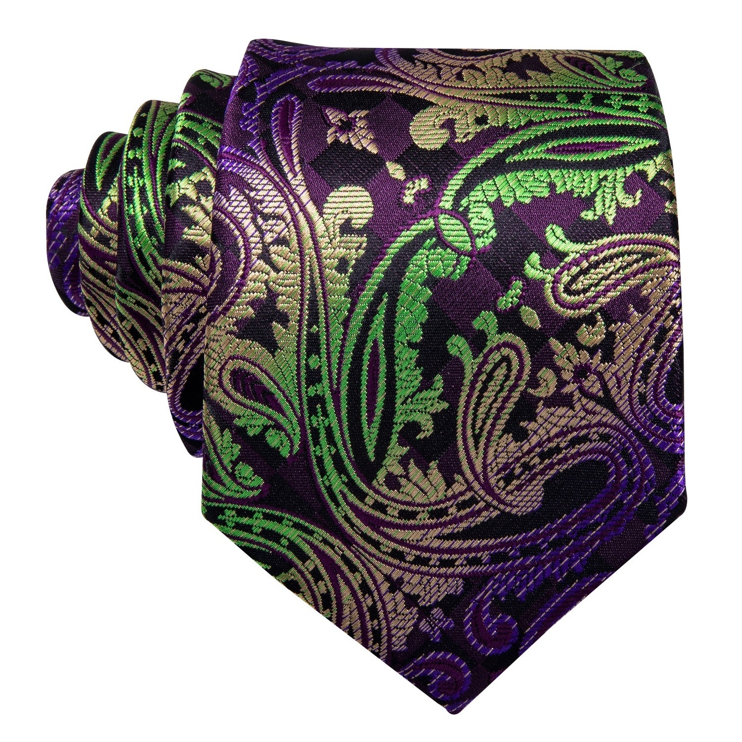 Wholesale Custom Classic Embroidered Green Purple Paisley Necktie Cufflink Hanky Gravata Silk Ties For Men