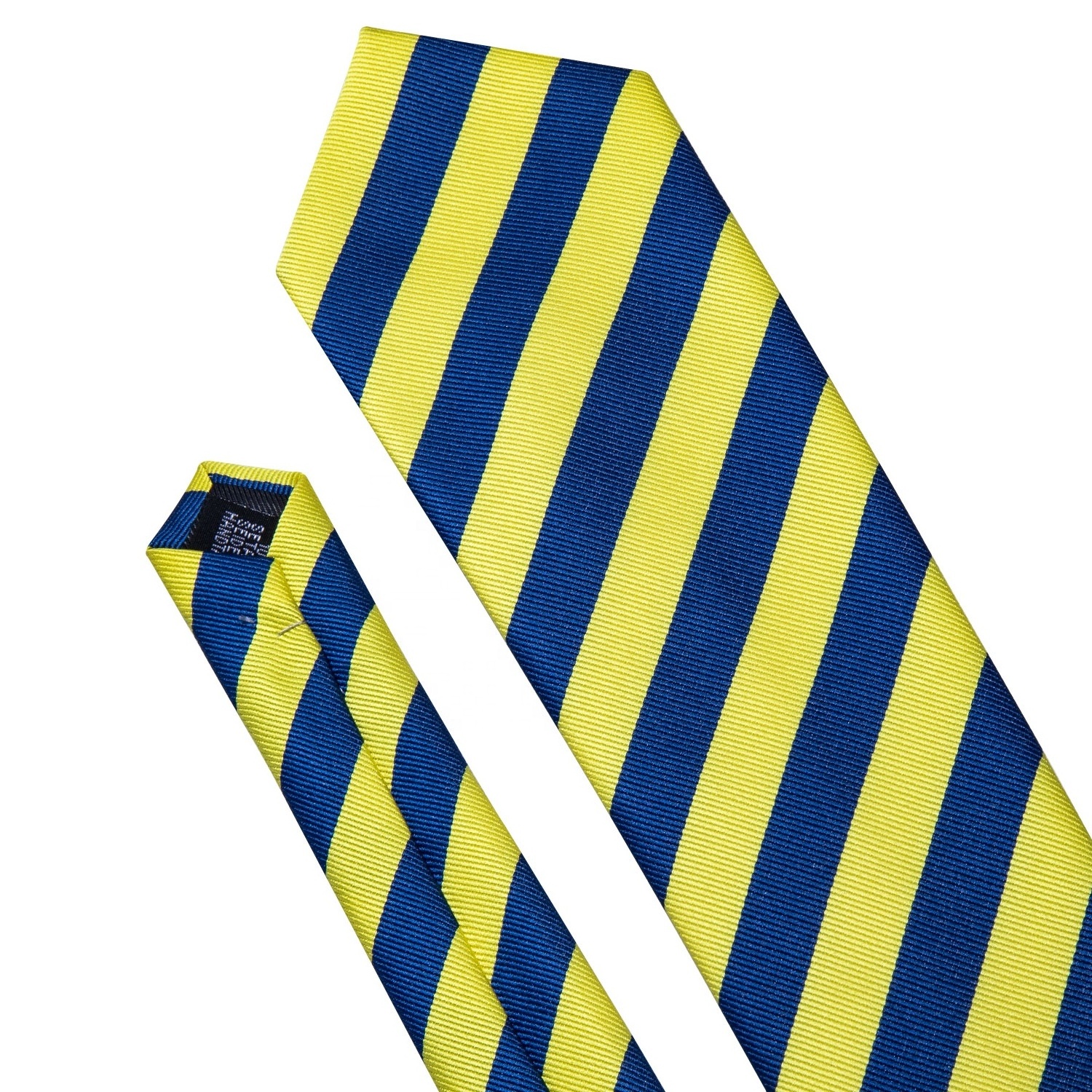 Wholesale Fashion Yellow Navy Blue Striped Mens Necktie Set Embroidered Logo Custom Silk School Tie