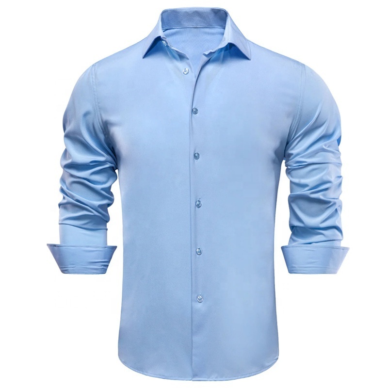 Wholesale Custom Men's 4-Way Stretch Dress Shirts Wrinkle-Free Solid Long Sleeve Casual Business Button Down Shirt