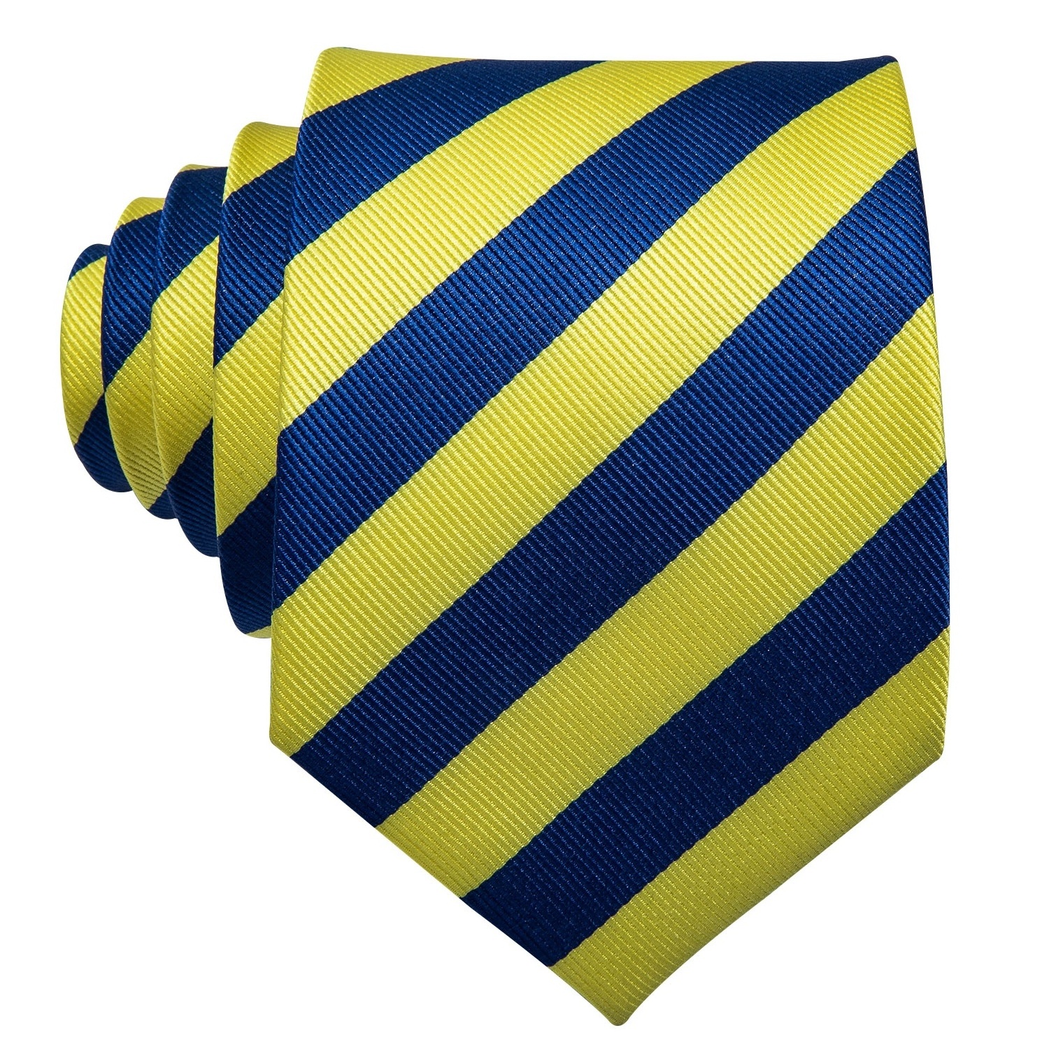 Wholesale Fashion Yellow Navy Blue Striped Mens Necktie Set Embroidered Logo Custom Silk School Tie