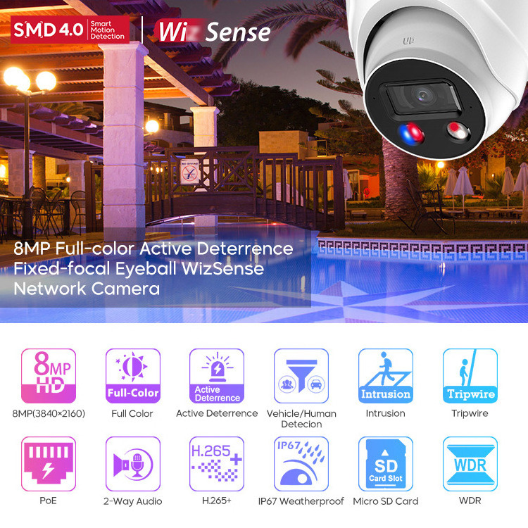 OEM DH IPC-HDW3849HN-AS-PV Smart Dual Light Active Deterrence Fixed-focal 5MP 8MP POE Turret Wiz sense IP Camera