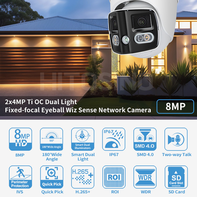 DH 2x4MP TiOC Duo Splicing Fixed-focal Eyeball Wiz Sense Network Camera IPC-PDW3849-A180-AS-PV PoE Turret IP Camera