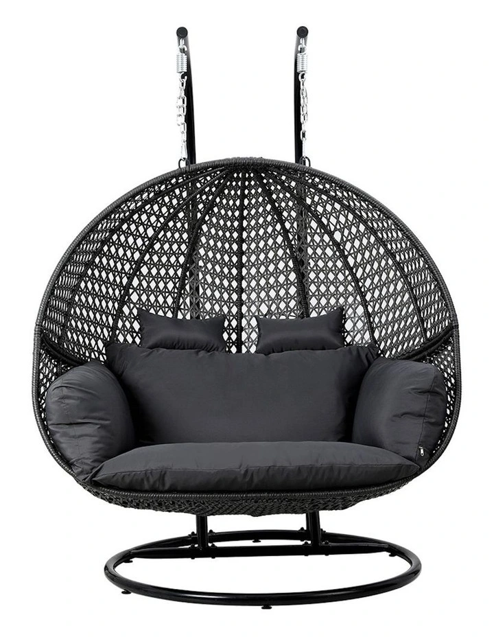 Hot Sale Furniture In And Outdoor 2 Person Wicker Rattan Hanging Loveseat With Stand For Patio Park Bedroom Egg Swing Chair