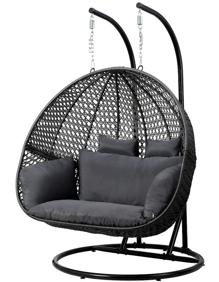 Hot Sale Furniture In And Outdoor 2 Person Wicker Rattan Hanging Loveseat With Stand For Patio Park Bedroom Egg Swing Chair