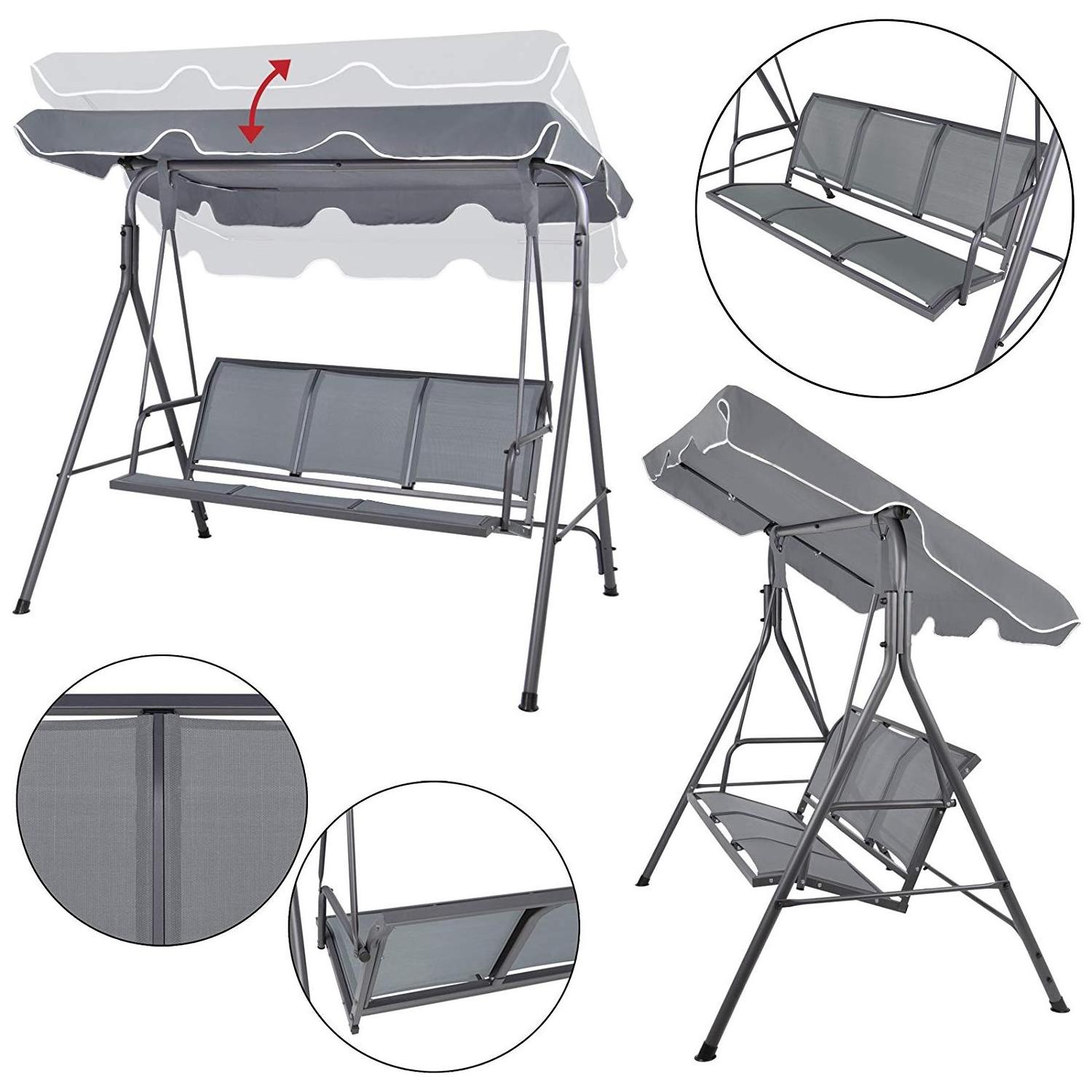 Adults children 3 seats swing chair steel frame removable cushion swing chair canopy garden backyard patio porch swing chair