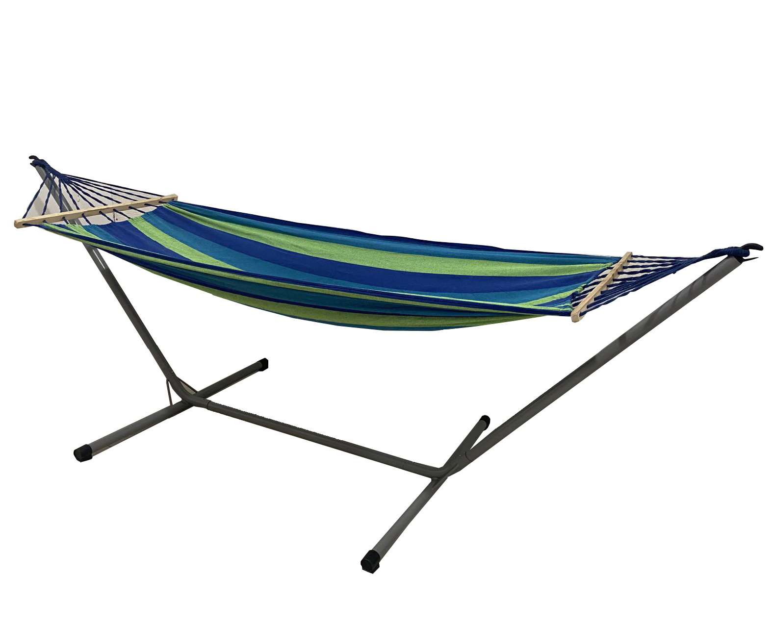 Double Cotton Camping Hammock with Space Saving Steel Stand Hammock bed outdoor 450 lbs Capacity Premium Carry Bag Included)