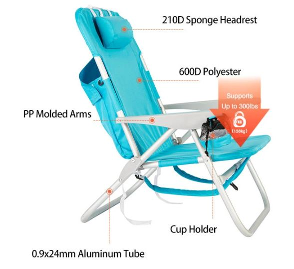 Hitree wholesales summer beach folding chair Aluminum Comfortable Portable Lightweight with cooler bag beach chair