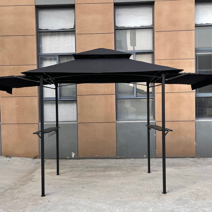 Double pagoda gazebo outdoor garden 50+UV shelter patio grill BBQ canopy waterproof with side awning 8'x5' tent folding tent