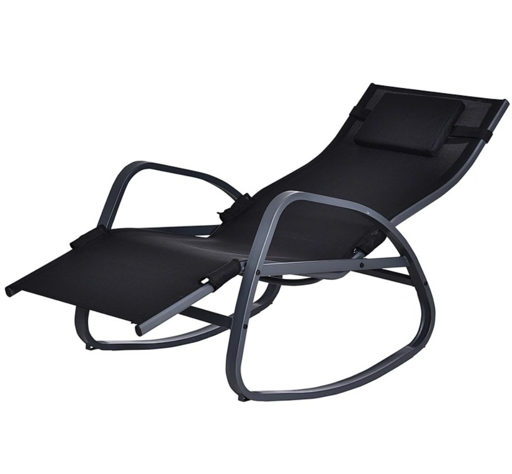 Steel Frame Zero Gravity Rocking Lounge Chair w/ Pillow Black Outdoor for Beach Lawn chair patio chaise foldable  lounger