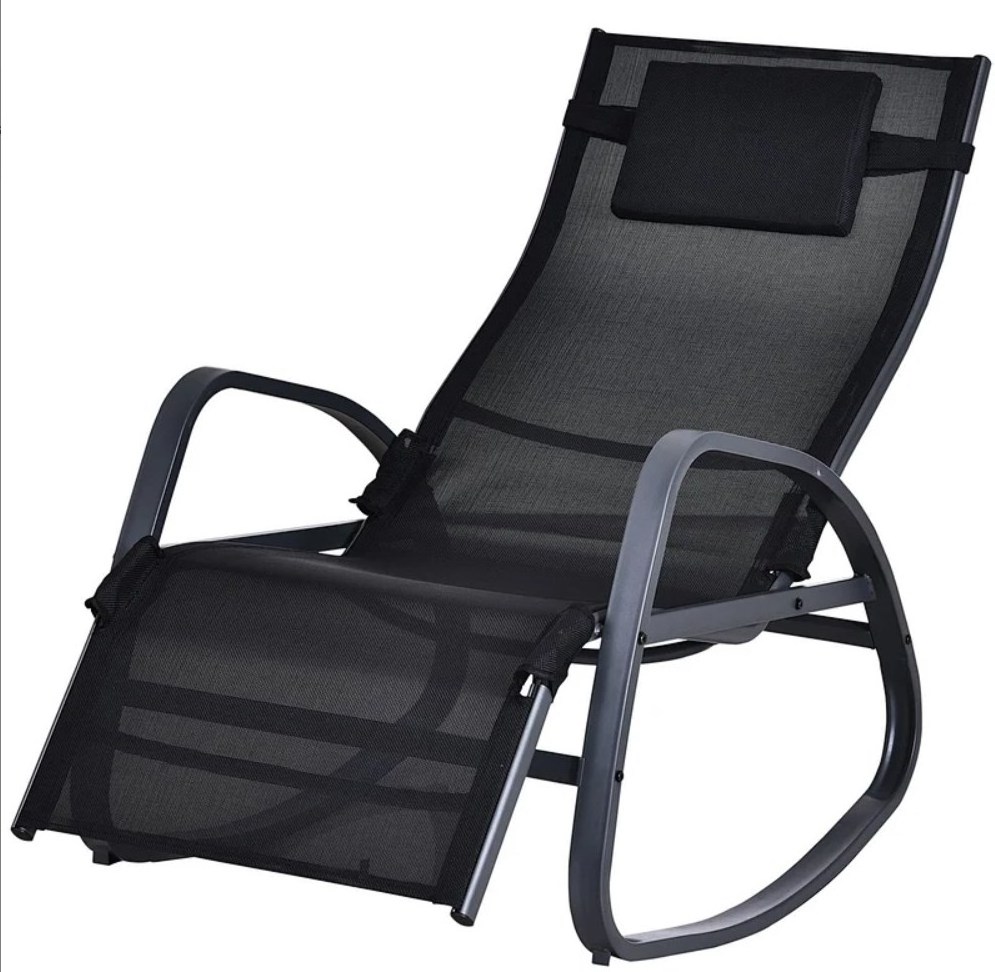 Steel Frame Zero Gravity Rocking Lounge Chair w/ Pillow Black Outdoor for Beach Lawn chair patio chaise foldable  lounger