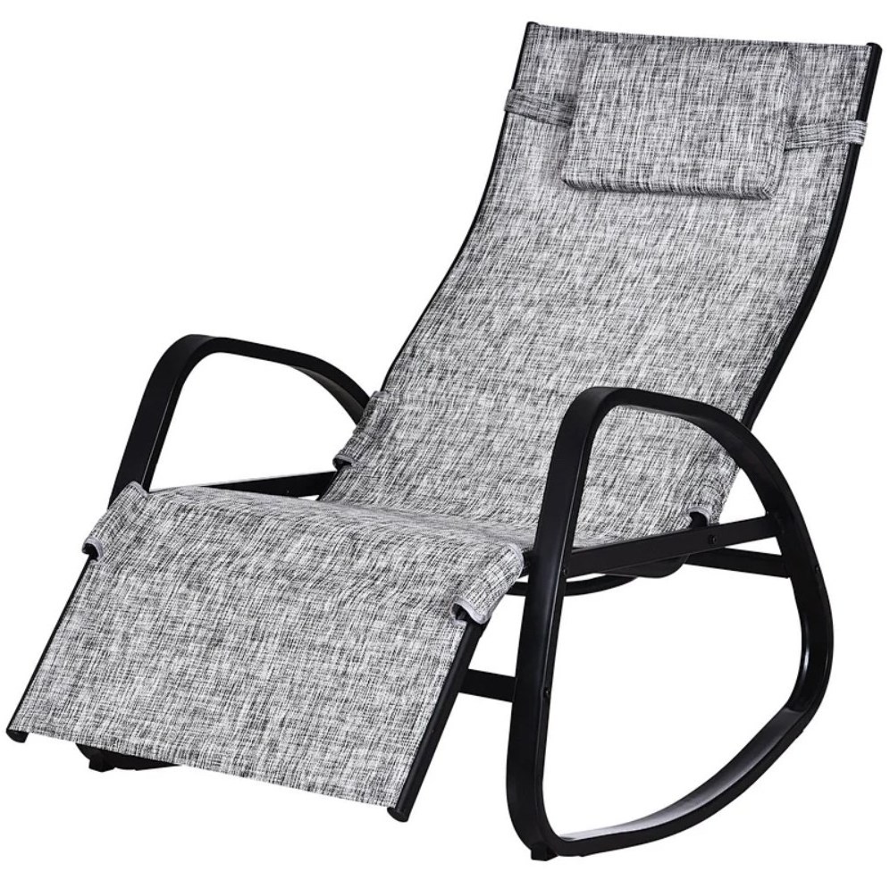 Steel Frame Zero Gravity Rocking Lounge Chair w/ Pillow Black Outdoor for Beach Lawn chair patio chaise foldable  lounger