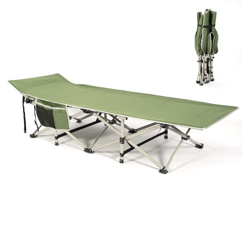 2024 outdoor portable office sleeping bed camping single bed with side pocket custom color folding camping cot beds