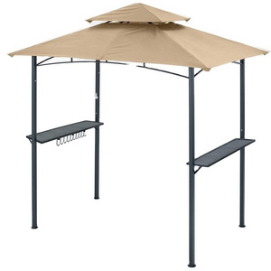 Double pagoda gazebo outdoor garden 50+UV shelter patio grill BBQ canopy waterproof with side awning 8'x5' tent folding tent