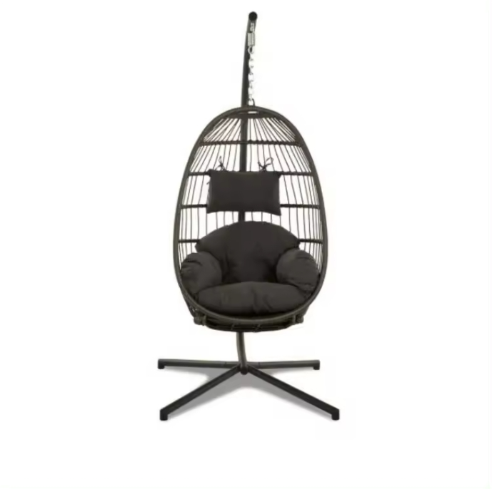 New design Indoor Outdoor Patio Swings Double Egg Rattan Swing Chair Hanging Chair with Metal Stand for real price