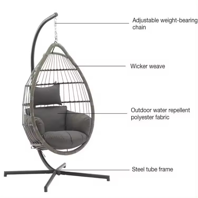 New design Indoor Outdoor Patio Swings Double Egg Rattan Swing Chair Hanging Chair with Metal Stand for real price