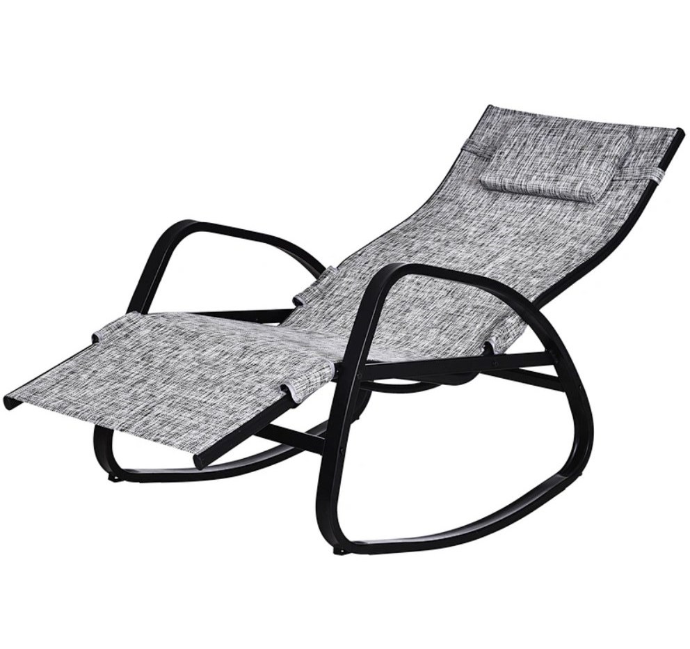 Steel Frame Zero Gravity Rocking Lounge Chair w/ Pillow Black Outdoor for Beach Lawn chair patio chaise foldable  lounger