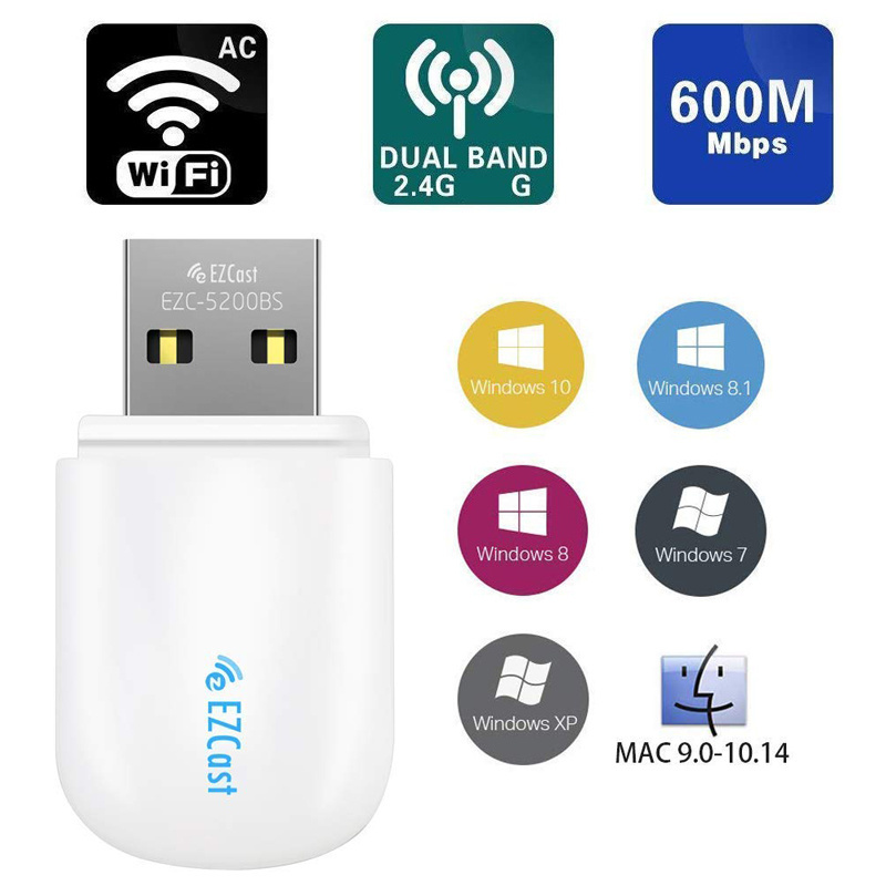 USB WiFi Adapter 600Mbps Dual Band 2.4G / 5G Wireless WiFi Dongle Network Card for for Laptop Desktop Maxos