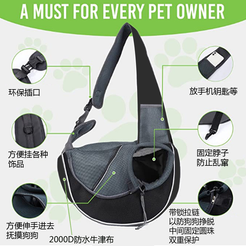 Pet Dog Sling Carrier Puppy Sling Bag Small Dogs Cats Carrier Adjustable Strap Mesh Hand Free Dog Satchel Carrier for Outdoor Tr