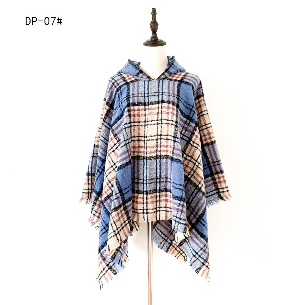 Top Women Neck Turtle Cloak Sleeveless High Neck Plaid Poncho Sweaters With Tassel cape shawl poncho