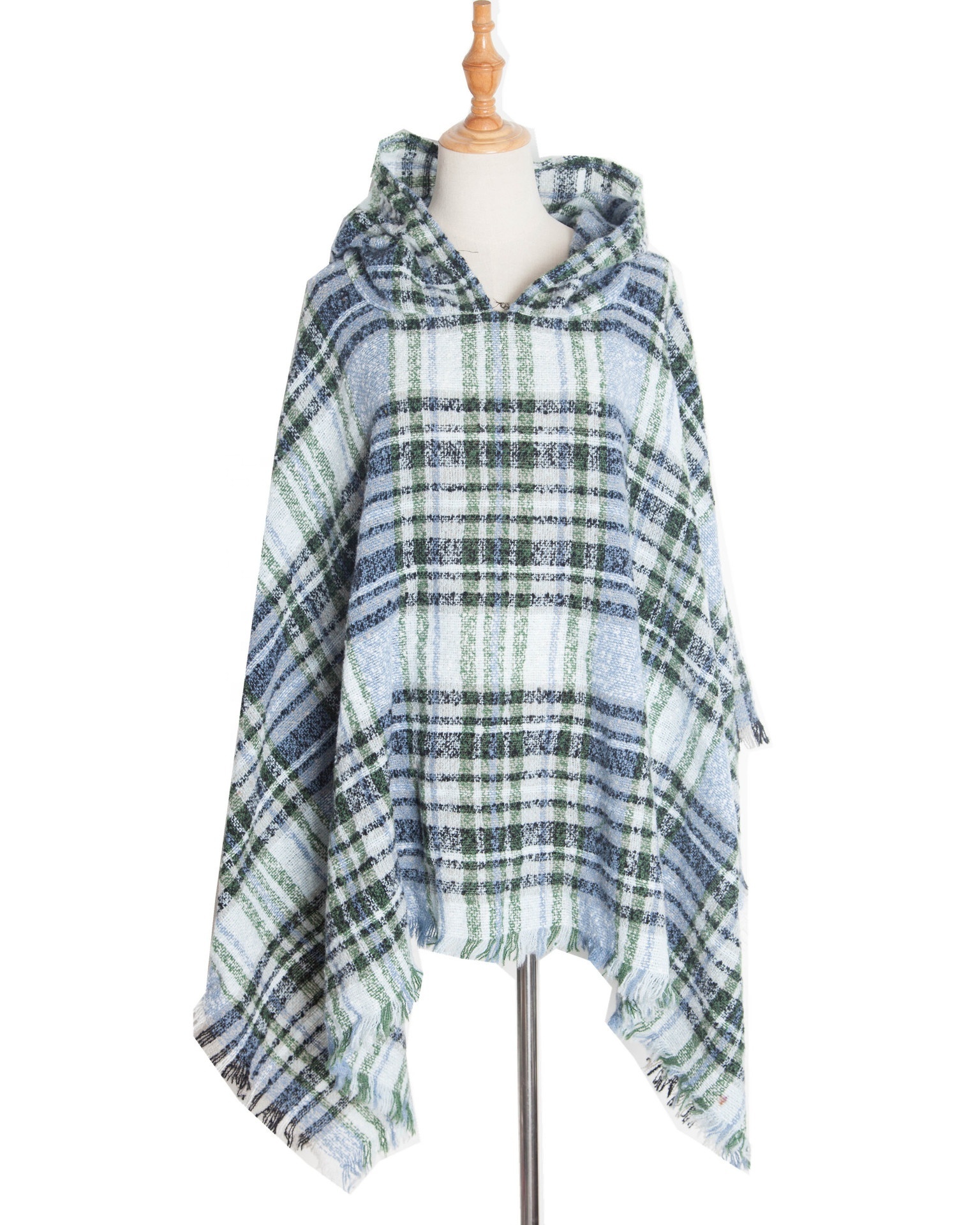 Top Women Neck Turtle Cloak Sleeveless High Neck Plaid Poncho Sweaters With Tassel cape shawl poncho