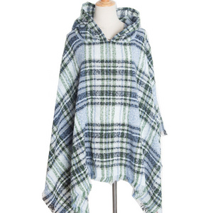 Top Women Neck Turtle Cloak Sleeveless High Neck Plaid Poncho Sweaters With Tassel cape shawl poncho