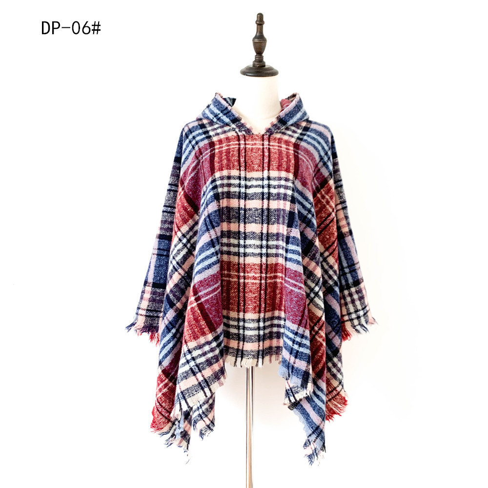 Top Women Neck Turtle Cloak Sleeveless High Neck Plaid Poncho Sweaters With Tassel cape shawl poncho