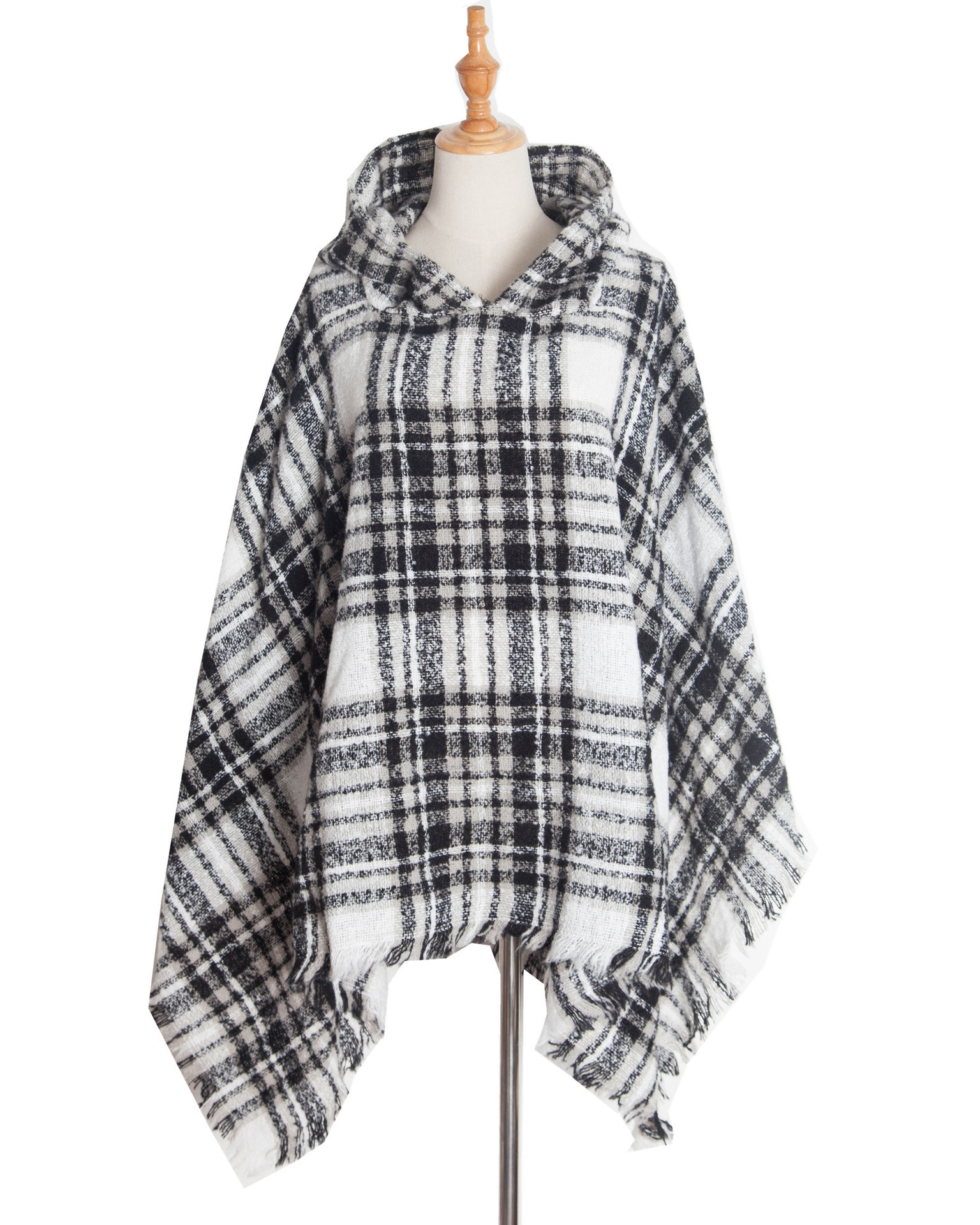 Top Women Neck Turtle Cloak Sleeveless High Neck Plaid Poncho Sweaters With Tassel cape shawl poncho