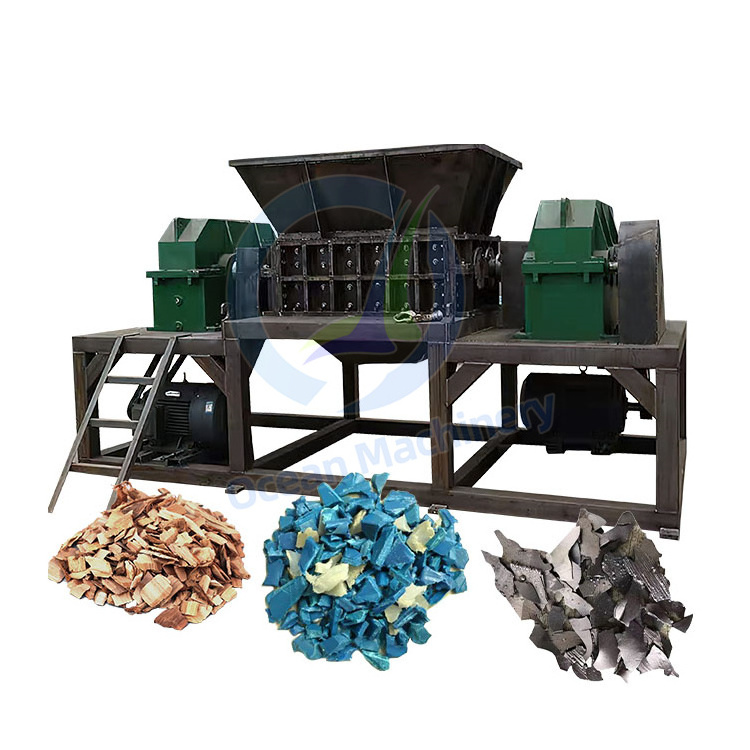 OCEAN Industrial Plastic Tire Scrap Metal Cardboard Foam Paper Coconut Husk Double Shaft Shredder Machine