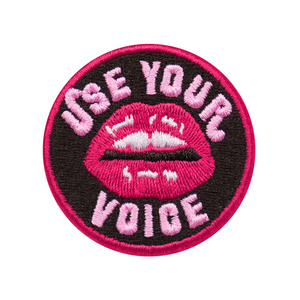 Hand embroidered badges badge pin high discount round shape iron on red lips logo sexy pattern embroidery patches