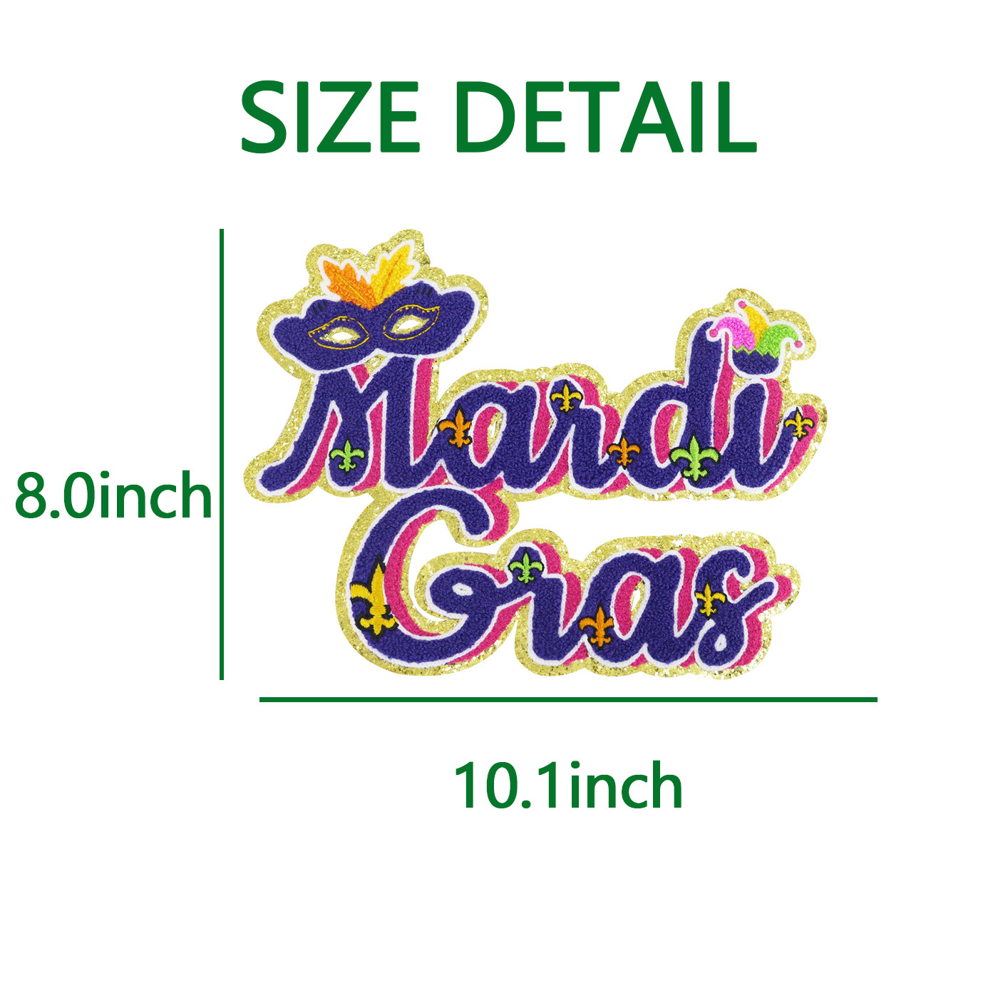 Mardi Gras Chenille Embroidery Patches Custom Sequin Letter Patches For Clothing Adhesive Woven Patch Iron On