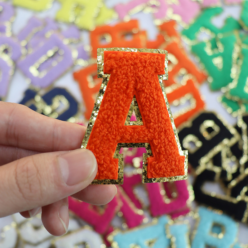 Wholesale custom patch embroidery letter DIY iron on hoodie Rainbow color chenille patches