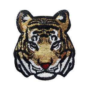 Custom Wholesale Tiger Sequin Patch Iron On Flip Reversible Sequin Patches For Clothing