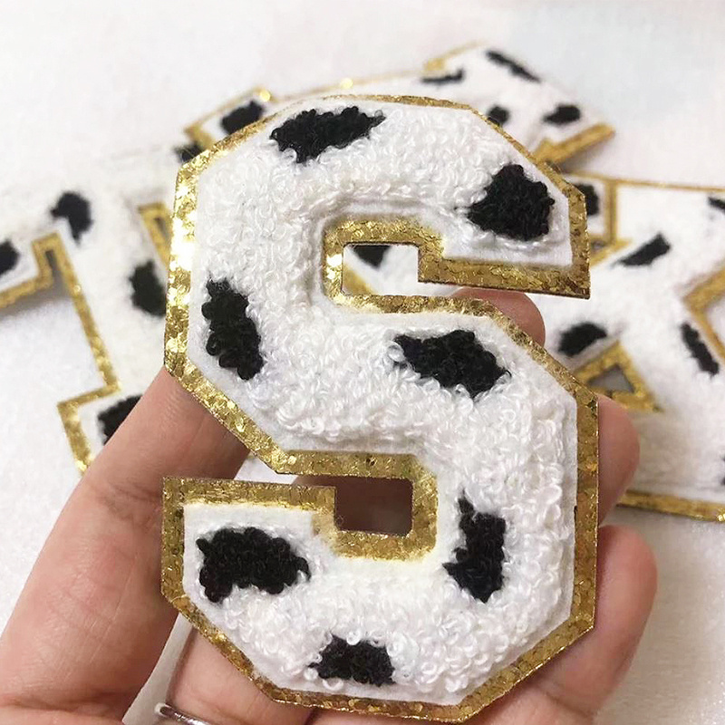 Custom football letter fashion logo chenille patches with gold glitter