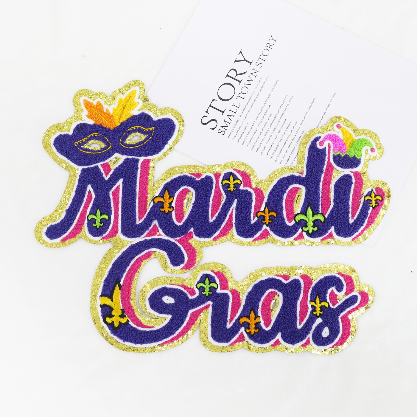 Mardi Gras Chenille Embroidery Patches Custom Sequin Letter Patches For Clothing Adhesive Woven Patch Iron On