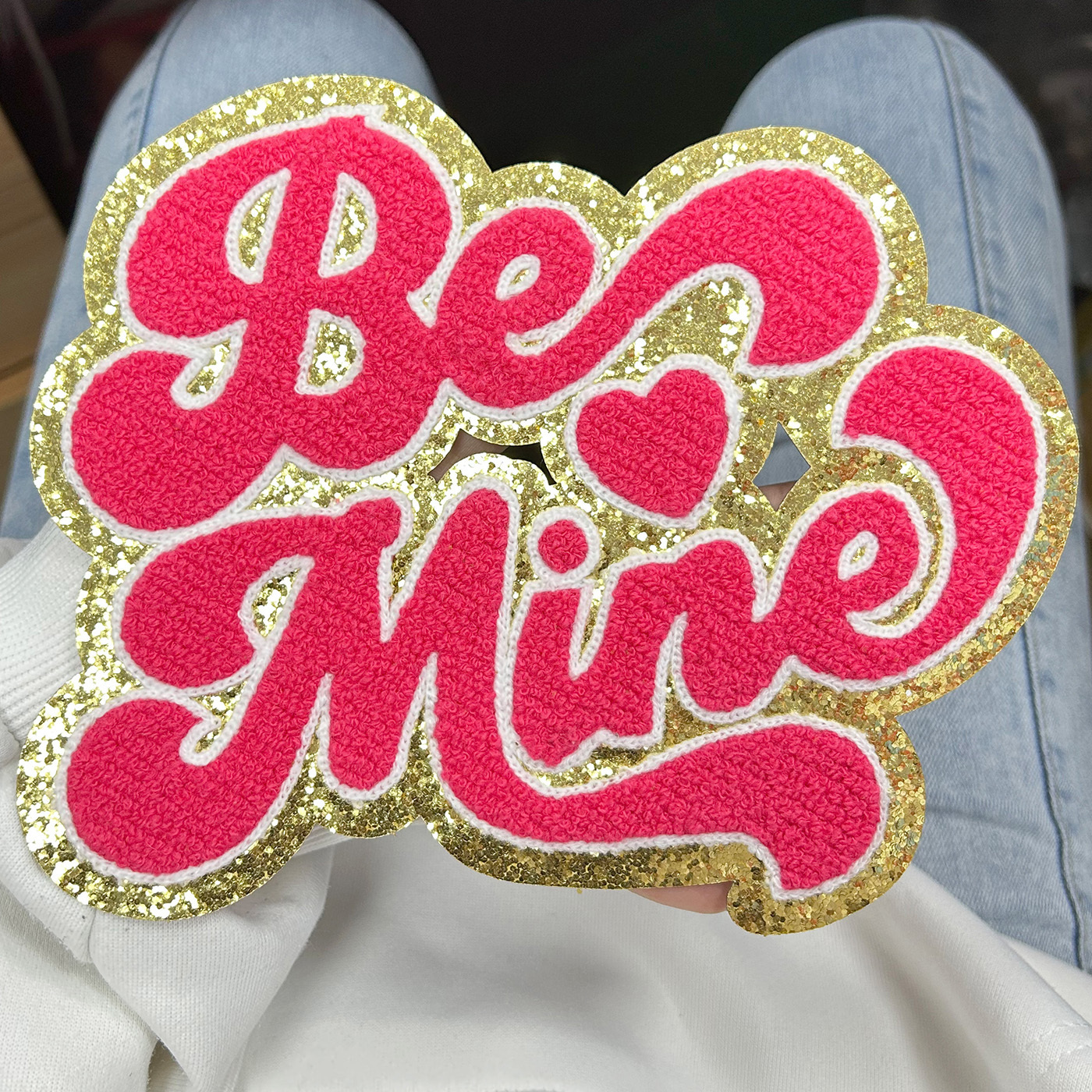 Large Valentines Series Chenille Patches Be Mine Custom Sequin Patch Iron On Letter Patches For Clothing