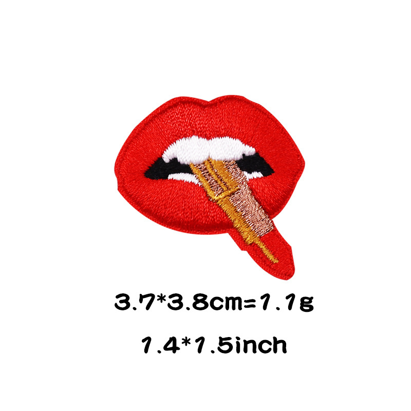 Factory fashion vintage patch sexy red lips lipstick logo designer apparel t shirt iron on embroidery patches