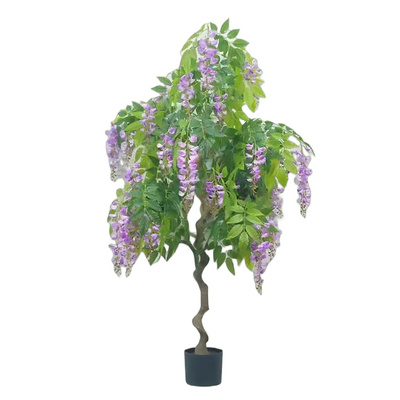 Guangdong Supplier 160CM High Quality Home Wedding Decorative Purple Fake Potted Bonsai Artificial Silk Wisteria Blossom Tree