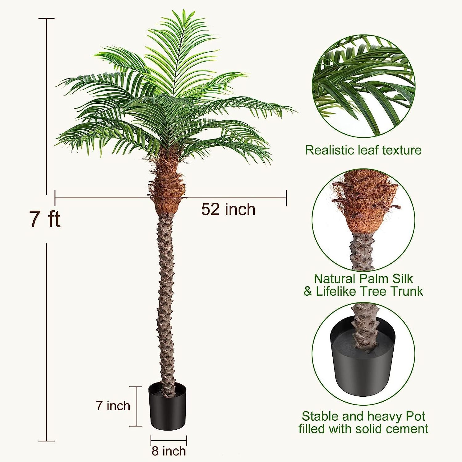 Artificial Tropical Coconut Tree Extra Tall Fake Tree 7ft Faux Phoenix Palm Tree for Patio Indoor Home House Pool Coastal Decor